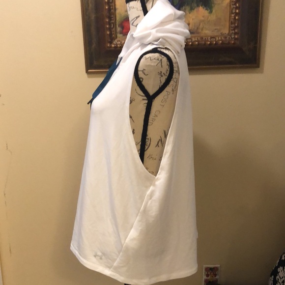 Hurley loose diagonal cut sleeveless w turqoiuse wide lace pull ties hoodie - Picture 8 of 15